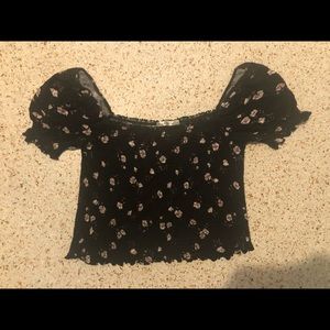 Off the shoulder black floral crop top